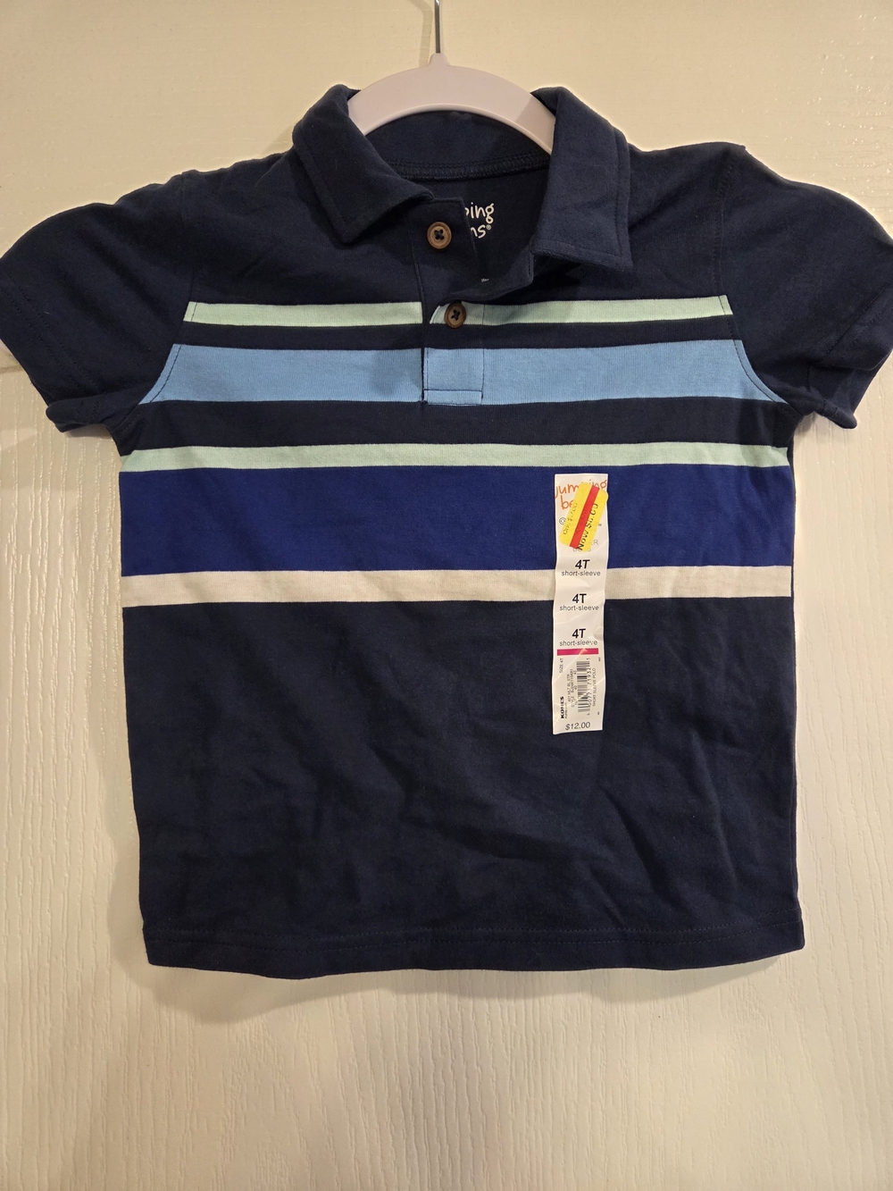 jumping beans Navy Blue Striped Polo with Light Blue, Mint & White Accents